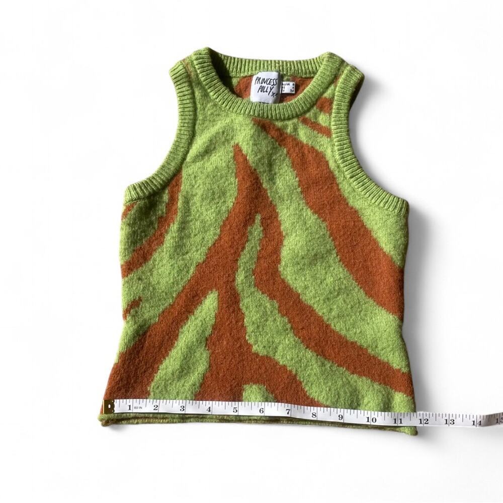Fuzzy 90s Lime Green Brown Zebra Crop Tank Top Festival Flinstons Size 4